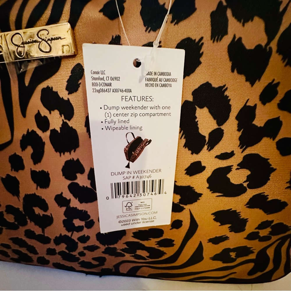 Jessica Simpson Leopard Print Cosmetic Bag - Black and Tan - Picture 9 of 10